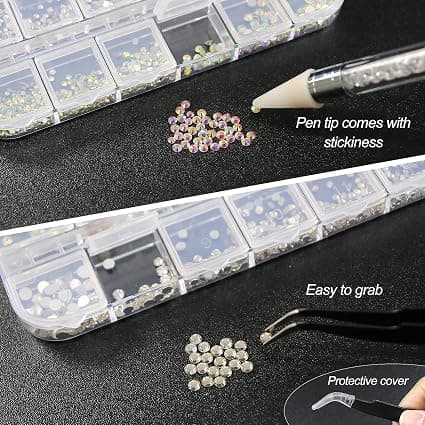 1500 kpl kynsitaide strasseja, 6 kokoa Crystal AB strasseja