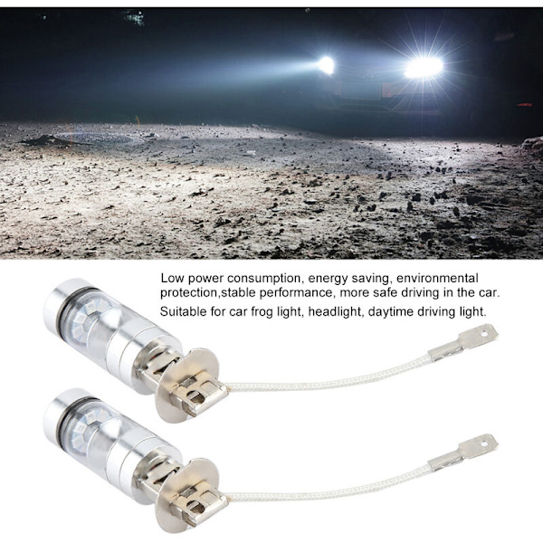 2x H3 6000K Blå 100W LED-frontlykter Kit Tåkelys Billamper