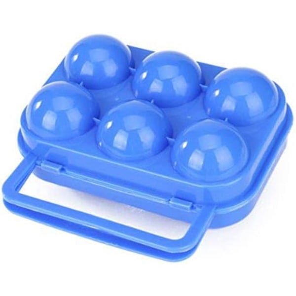 Bærbar sammenleggbar eggoppbevaring i plast med håndtak og lokk for 6 egg (blå)