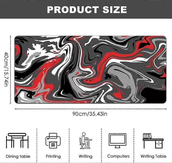 Topografisk musematte, stor gamingmusematte 900 x 400 mm, gamingmusematte med sydde kanter, musematte forbedret presisjon og hastighet rød Red