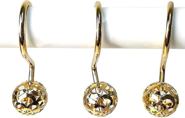 Guld duschdraperikrokar ringar, set om 12 metall rostfri ihålig boll design