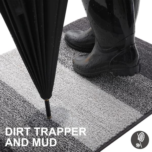 Microfiber Doormat Super Absorbent Dirt Trapper with Non-Slip TPR Backing Machine Washable for Indoor Entry Front Door Grey Striped