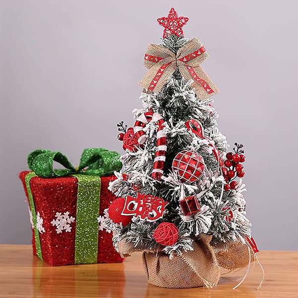 Tabletop Artificial Christmas Tree with Fabric Base and Red Berries - 30 cm Red