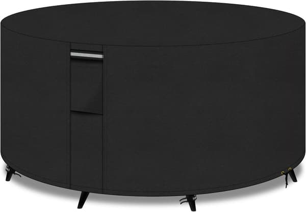 Round Garden Table Cover with Vent, 600D Oxford Fabric, Waterproof, Windproof and UV Resistant, 40\" x 28\", Black