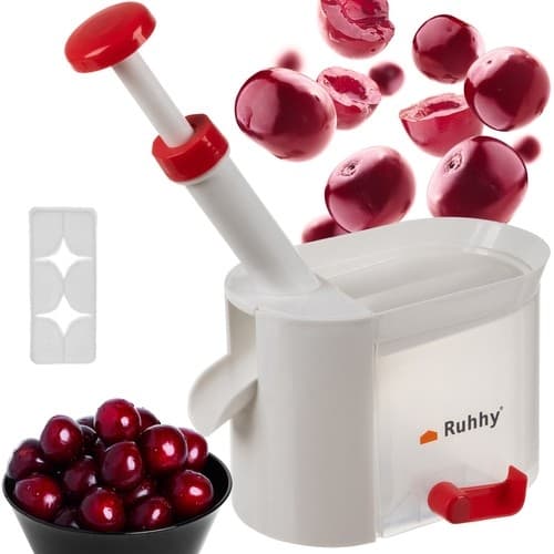 Cherry pitter with silicone suction cup and pit container for baking, cooking, and jam making 17 x 12 x 17.5 cm 450 450