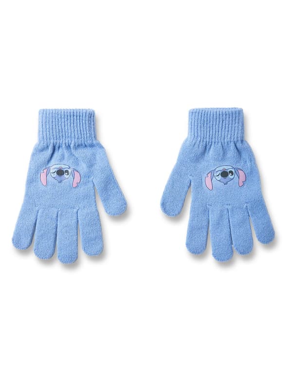 Disney Piger Hue og Vanter Sæt Blå Stitch Karakteransigt - One Size
