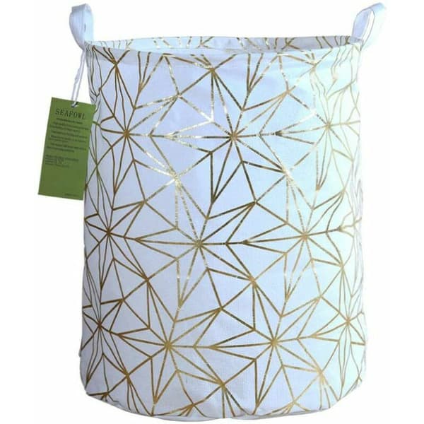 Laundry Basket Foldable Laundry Hamper, Large Round Waterproof Canvas Storage Basket. (gold stars)
