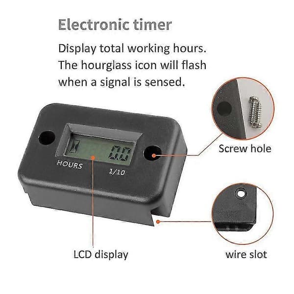 Hour Meter with Battery Timer LCD Digital Display RPM Car Motorcycle Jet Ski Boat Gauge Counter Tachometer Engine Tool