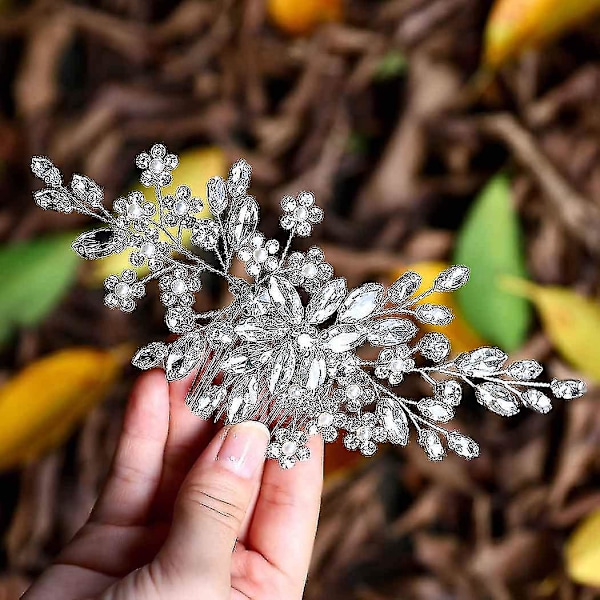 Blomsterkristall brud bröllop hårkam håraccessoarer med pärla brud sidokammar