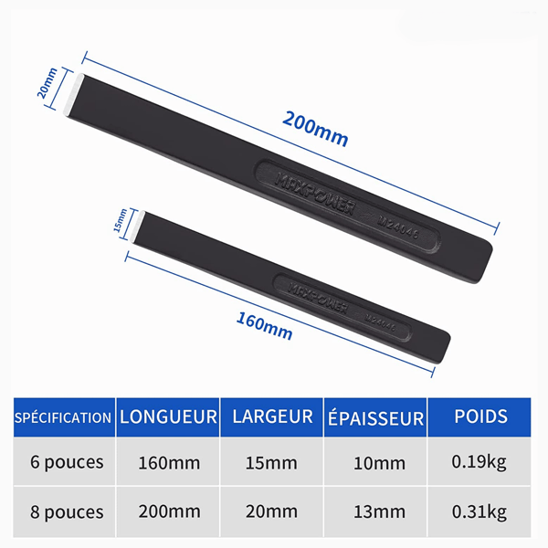 2-delt flatmeisel 15 x 160 mm, 20 x 200 mm Macon meisel for mekanikere