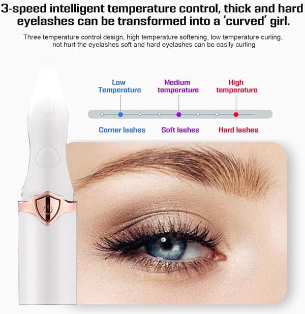 Heated Eyelash Curler with 3 Temperature Settings USB Rechargeable Anti-Scald Comb for Natural Long-Lasting Curl White
