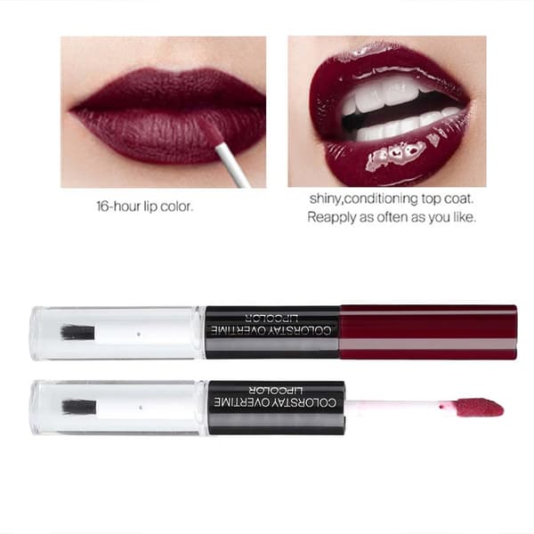 ibcccndc 5ml+5ml Langvarig Makeup Flydende Læbestift Vandtæt Skønhed Dobbelt Læbeglans (01)
