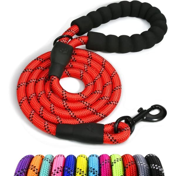 Dog Rope, Nylon Leash with Soft Padded Handle and Reflective Threads, 150cm x 1.2cm, Red