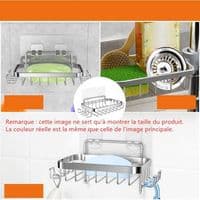 Self-Adhesive Soap Dish with 4 Hooks, Self-Adhesive Stainless Steel Soap and Sponge Holder for Bathroom, Kitchen - Black