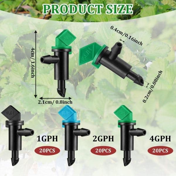 60 Pieces Drip Irrigation Emitters for Garden 3 Sizes Trees and Shrubs 4 L/H 8 L/H 16 L/H