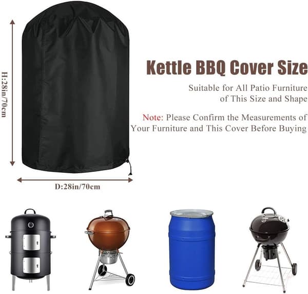 27.5 \" Grillhætte - 210D Oxford BBQ-overtræk, Vandtæt, UV- & Rivfast - Rund - 70*70*70 cm - Sort