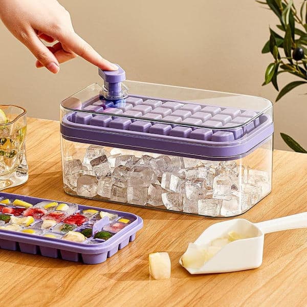 Large Silicone Ice Cube Tray for 64 Ice Cubes - Flexible and Reusable Ice Cube Mold for Freezers and Drinks Purple