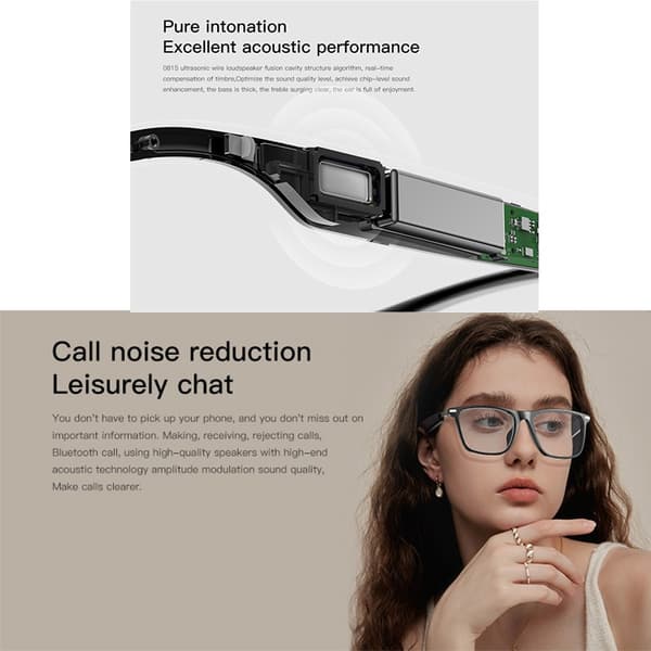 Smarte Open-Ear Lydbriller - Lette, Lang Batterilevetid, Transparent Linse, Kompatibel med Android og iOS