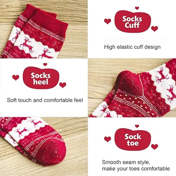Warm Fleece Lined Thick Socks, 5 Pairs Elk, Mid-Calf Winter Socks