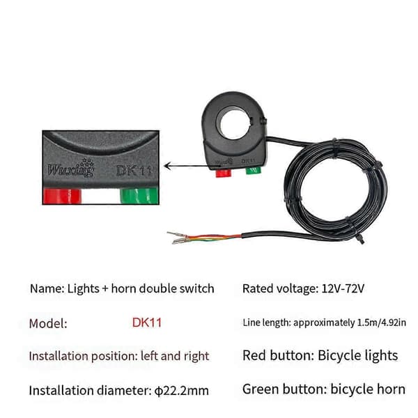 Electric Bicycle Switch Handlebar Headlight Horn Switch Throttle ON OFF Button 12V for Scooters E-bike Accessories