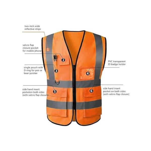 Reflective Safety Vest with Zipper Pockets, ANSI/ISEA Compliant, Orange, Size L