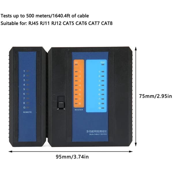 RJ45 Network Cable Tester, LED Status Display Remote Detection RJ45 Cable Tester for CAT8