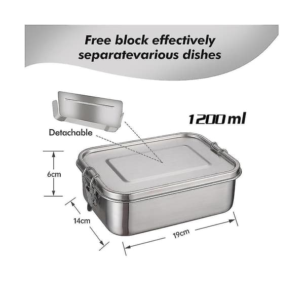 Stainless Steel Lunch Box, 1200 ml Lunch Box, Leak-Proof with Removable Divider, Lunch Boxes, Enviro Db Silver Silver