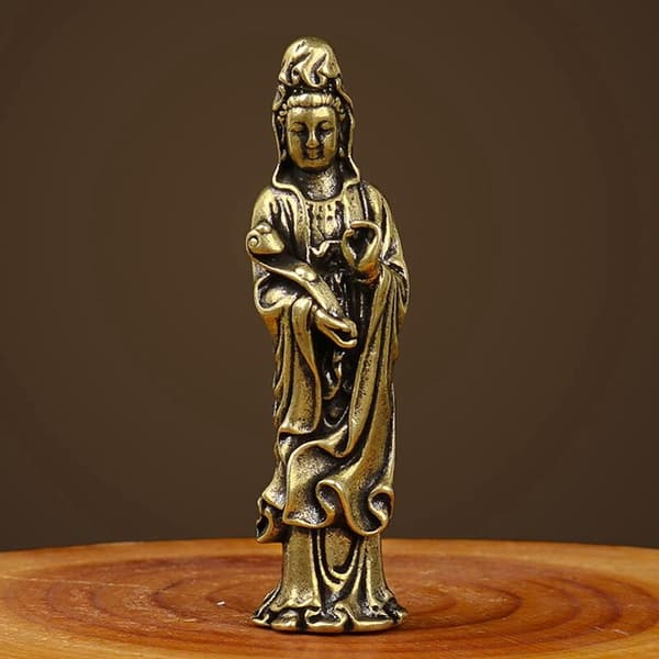 Miniatyr Yin Bodhisattva bronze bronze statue til landskabsdekoration antik bronzevare