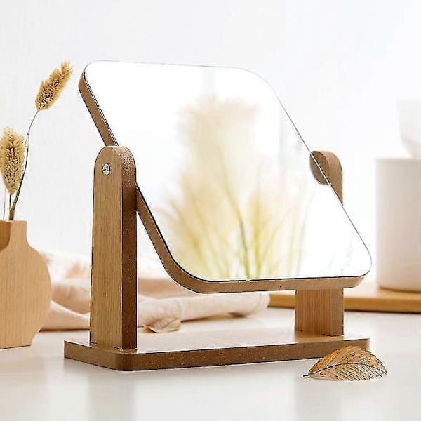 Table Makeup Mirror - Clear Wood Rectangular Desk Mirror Wall Mounted for Living Room Bedroom