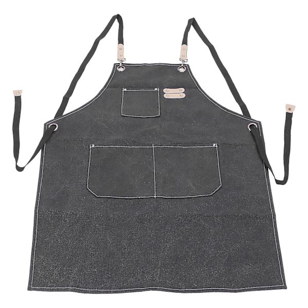 Adjustable Cotton Canvas Cross Back Kitchen Apron with Pockets in Grey