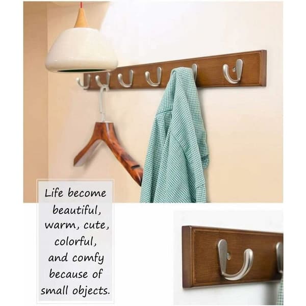 Wall Mounted Wooden Coat Rack with 4 Hooks, Wall Hooks for Kitchen and Bathroom (Cafe)