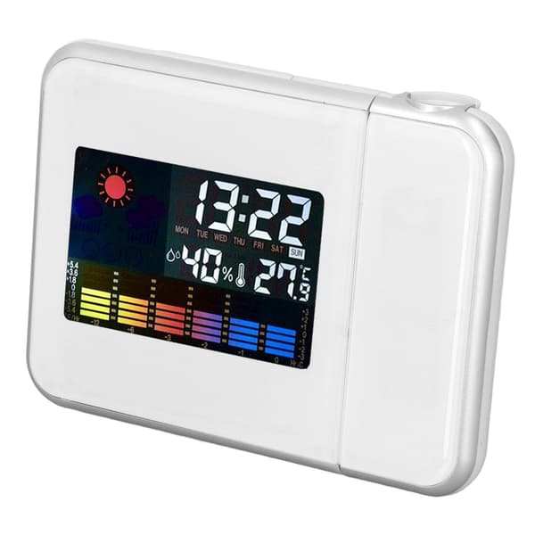 Weather Station Clock Temperature Humidity LCD Color Display LED Backlight Snooze Function Projection Alarm Clock White Without Wiring