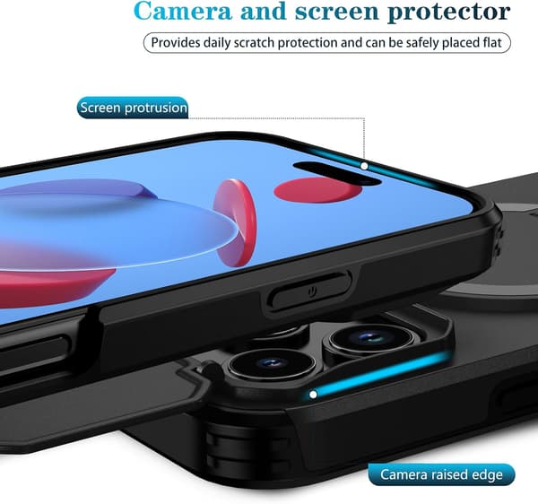Compatible with iPhone 17 Pro Max, Built-in Phone Stand, Sliding Camera Cover, Magnetic Drop-Proof Phone Case, Black