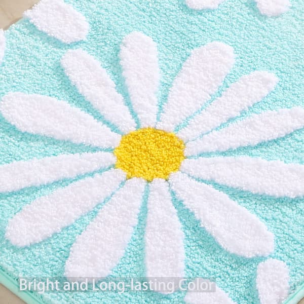 Grønn baderomsmatte hvit blomstermatte 40 x 60 cm, sklisikker baderomsmatte