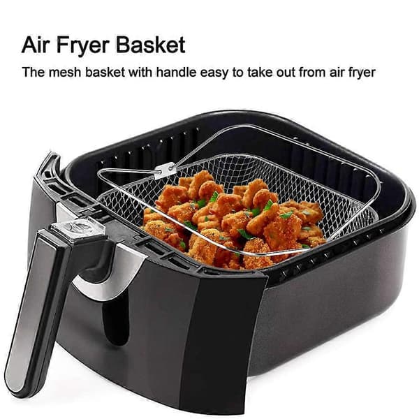 Air Fryer Basket 304 Stainless Steel Square Mesh Replacement Basket with Handle for Instant Vortex 20.8 cm Silver