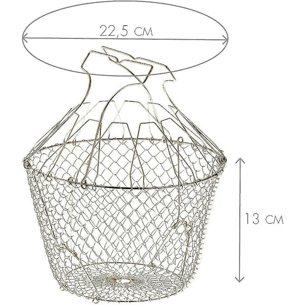 Fällbar salladsslunga med förstärkningar - Rostfritt stål - Enkel förvaring - Skonsam centrifugering - 22,5 cm