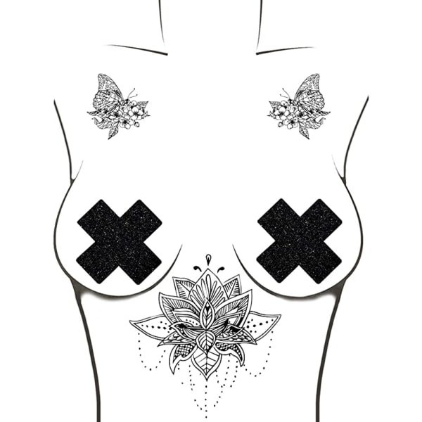 10 Par Nippelskydd, Bling-Bling Kors Pasties Nippelskydd