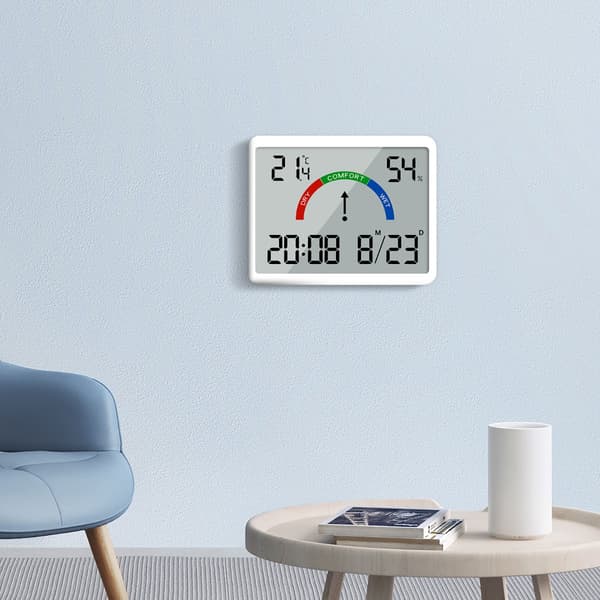 Väggmonterad digital klocka med LCD-display, temperatur, alarm och tyst läge för sovrum och arbetsrum Vit Vit White
