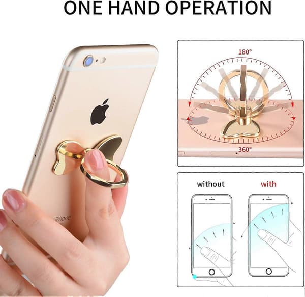 Metal Finger Ringholder til Mobiltelefon, Stabilt Stativ, Foldbart Håndgreb, Knap, Loop, Bilmontering, Hage, Støtteben (Rosaguld)