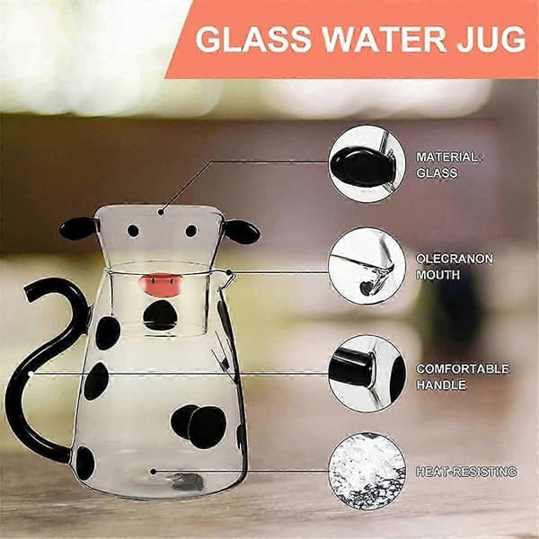 Glass Water Carafe Set with Cup: Cow-Shaped Cold Kettle & Blooming Teapot for Iced Drinks