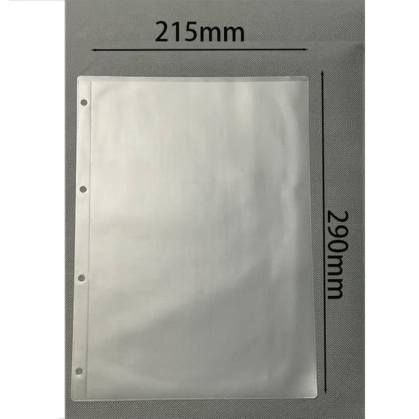 A4 4-hole removable binder pockets for ring binders, Transparent PP material, matte surface, waterproof zipper, standard hole spacing, pack of 10