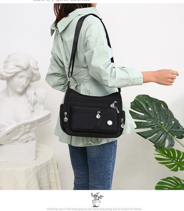 Dame multifunktionel afslappet messenger taske (sort), skuldertaske, håndtaske til daglig brug, stor kapacitet stoftaske vandtæt