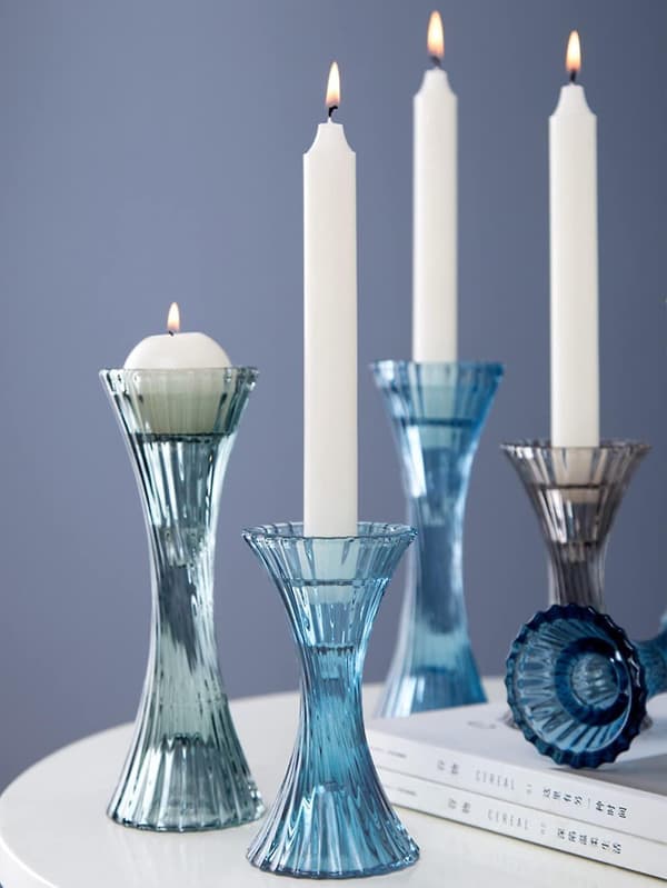 Glasformad Ljusstake Set, 2-pack Kristall Ljusstake Rund Bas Ribbad Bordsdekoration