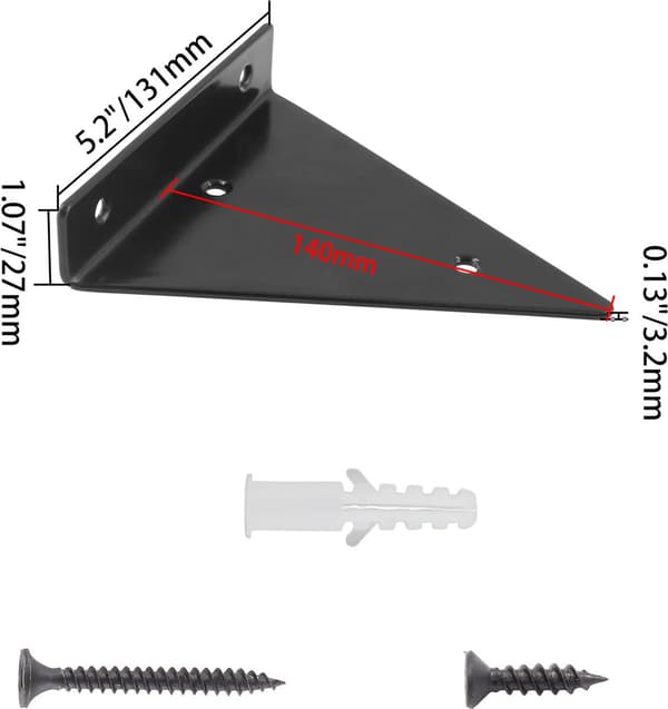 Triangular Shelf Bracket, Wall Mounted, Heavy Duty Hidden, Black, for 15-25cm Shelves, 4x