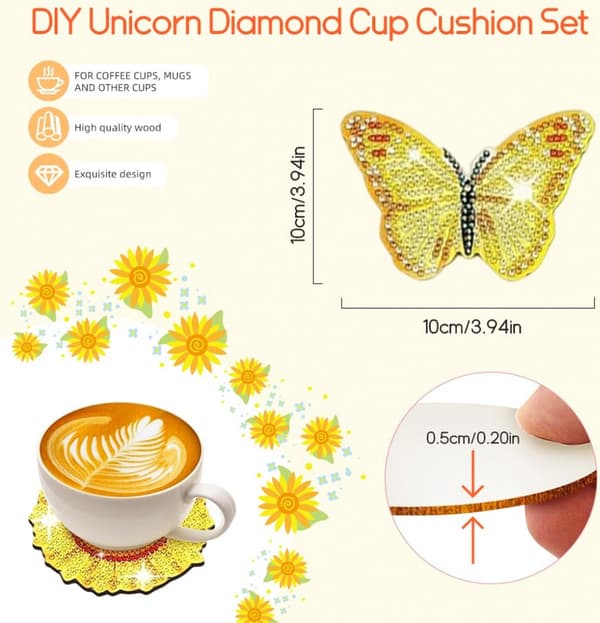 10-delt Diamantmaleri Coaster - Med holder - Coaster - Glas Coaster - Coaster Sæt - Coaster - Varmeisolering - Skridsikker