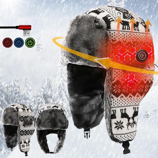 Ushanka-lue med USB-varmer, tre innstillinger, vindtette juleblomster - Weihnachtsblumen