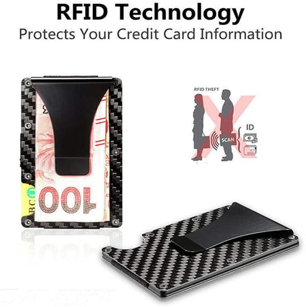 Menn RFID-blokkerende slank pengeklemme karbonfiber kredittkortholder
