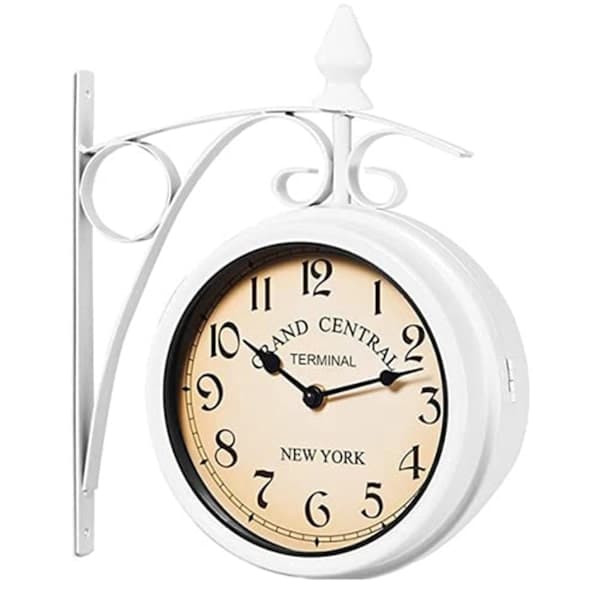 Iron Round Wall Mounted Double-Sided Two Retro Station Clock Round Candlestick Wall Mounted Clock Ho