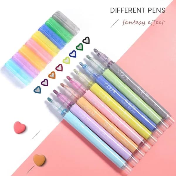 Double Line Outline Pen, 8 Colors Metallic Pens, Glitter Two-Line Pen, Waterproof Quick-Drying Pen