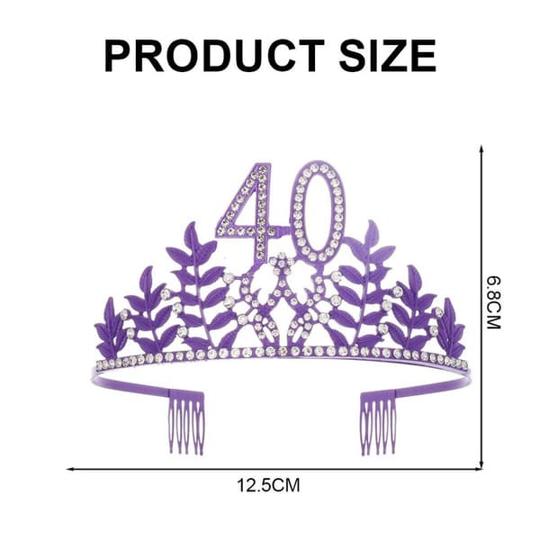 40-årsdag Sash og krone hårbånd for kvinner krone 12 x 6,8 cm KLB